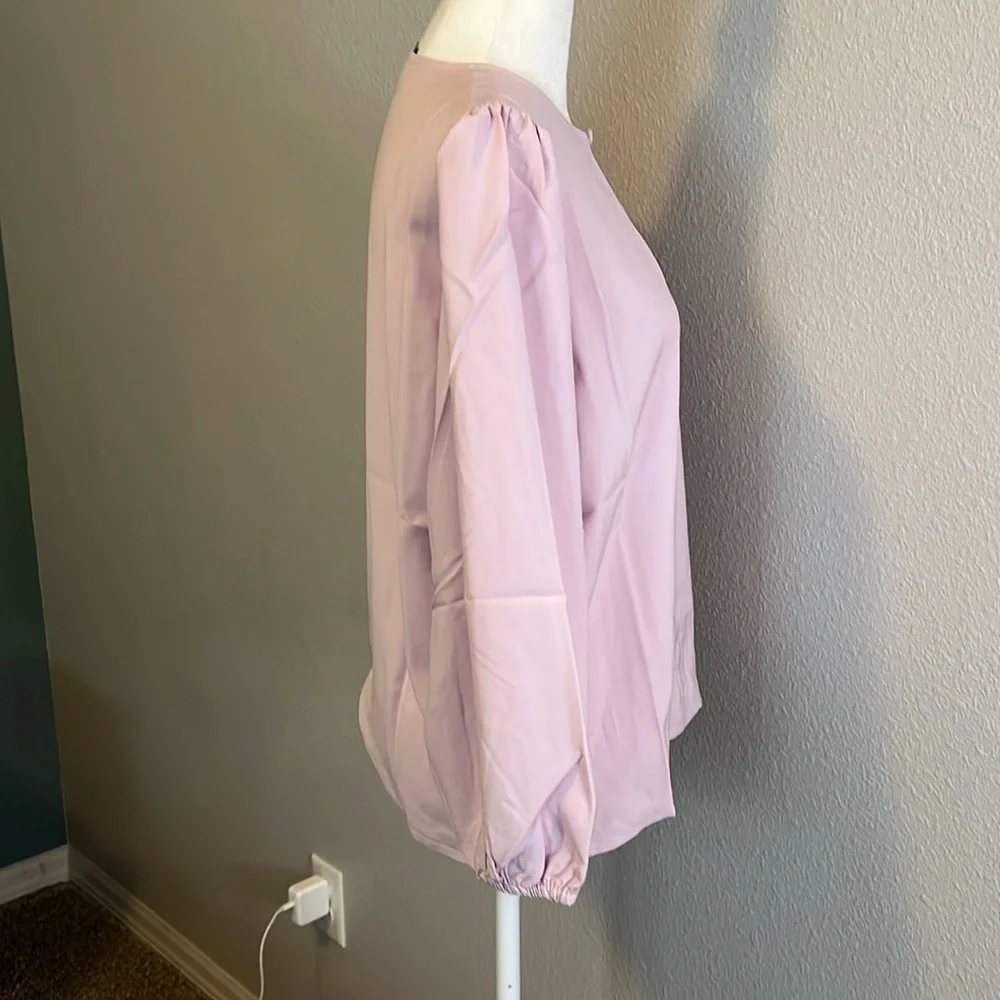 JCrew Puff Sleeve Satin Back Crepe Blouse Pink Size Small Petite
